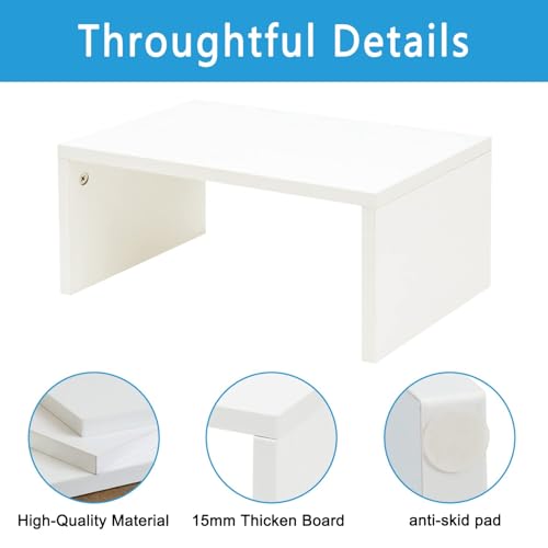 TEAMIX White Monitor Stand - 6.7 inch Tall, Wood Riser, Desk Organization | Laptop/Printer/Computer Stand, Extra Storage Underneath, Minimalist, Modern Design, Smooth White Finish, for Home Office