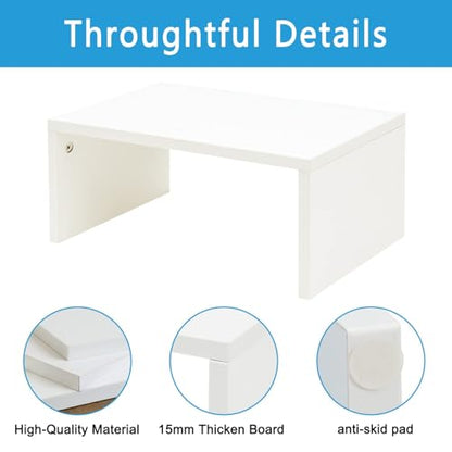 TEAMIX White Monitor Stand - 6.7 inch Tall, Wood Riser, Desk Organization | Laptop/Printer/Computer Stand, Extra Storage Underneath, Minimalist, Modern Design, Smooth White Finish, for Home Office