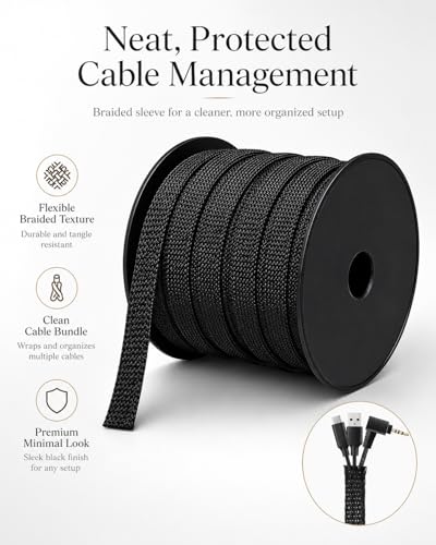 300 Feet - 1/4,1/2,3/8 Inch Braided Wire Loom PET Cable Loom Expandable Braided Sleeving Wire Sleeve for Automotive，TV, Computer, Home Theater, Black - size: 1/4,1/2,3/8'' - 300ft