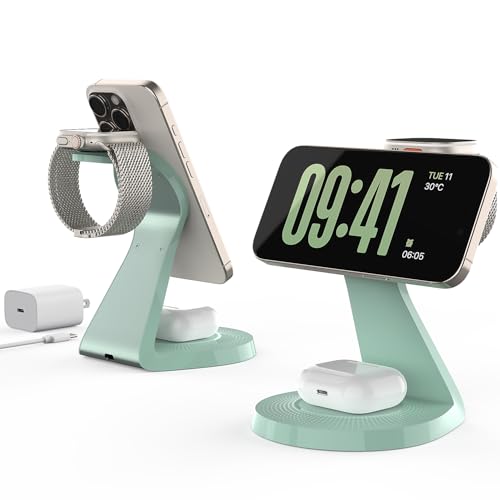 LONGCONN 3 in 1 Wireless Charging Station for Apple Devices with MagSafe - color: Sprout Green