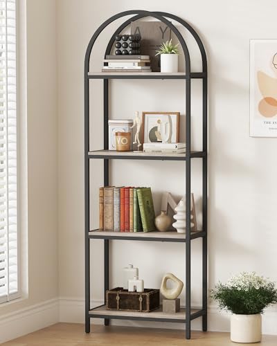 Yusong Bookshelf 4 Tier Arched Bookcase, 71.3" Tall Industrial Open Book Shelves for Living Room, Modern Freestanding Display Shelving Storage Rack Metal Frame, Office, Bedroom, Grey - color: Grey, size: 4 Tier Non-LED Arched