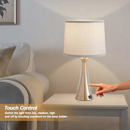 Touch Table Lamps Set of 2, 21" Bedside Lamps with USB C+A, Silver | 3 Way Dimmable Nightstand Lamps with Linen Shades, 2 LED Bulbs Included, Touch Lamp for Living Room, Bedroom and End Tables - color: Silver 2pcs