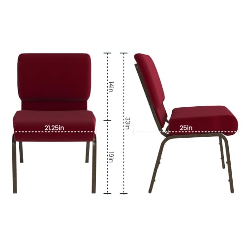 Flash Furniture 4 Pack HERCULES Series 21''W Stacking Church Chair in Burgundy Fabric - Gold Vein Frame - color: Burgundy Fabric/Gold Vein Frame, size: Set of 4