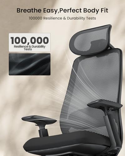 ProtoArc EC200 Ergonomic Office Chair with Adjustable Seat Depth | Lumbar Support, High-Back, Mesh Desk Chair, Home Office 8+ Long Hours Sitting, For Remote Workers & Programmers, Pure Black - color: Pure Black