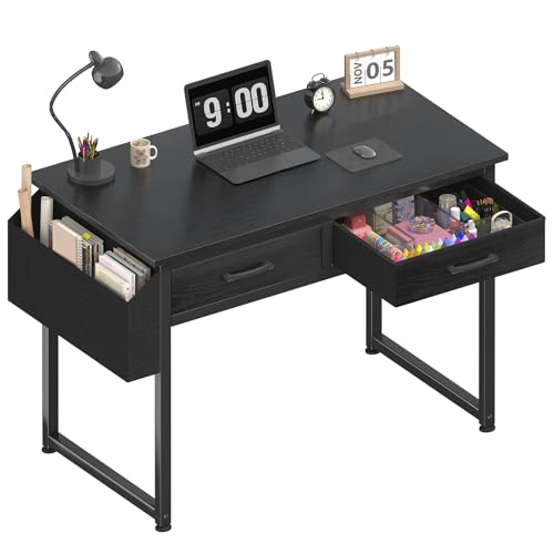 DLisiting Small Desk with Drawers for Bedroom, 32 Inch Kids Desk with 2 Fabric Drawers for Small Space, Study Writing Table PC Desks, Black - color: Black, size: 31.5"