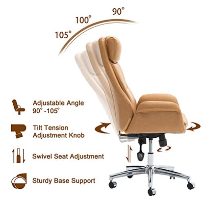 Glitzhome Adjustable High-Back Office Chair Executive Swivel Chair PU Leather Desk Chair, Camel - color: Camel