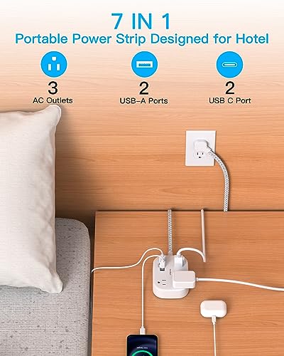 Cruise Essentials 2026,One Beat Travel Power Strip with USB C,Flat Plug - color: White, size: 15Ft
