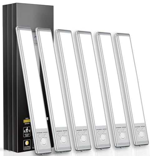 Soul Link 6-Pack 9.5" 76-LED Motion Sensor Under Cabinet Lights, Wireless | Button control, 1500mAh rechargeable batteries, magnetic mounting, dimming and 3 color modes for kitchen or closet. - size: 9.5inch-6Pack..