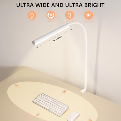 LED Desk Lamp for Office Home, Adjustable Flexible Eye-Caring Desk Light with,5 Modes 10 Brightness Adjustment, USB Adapter Desk Lamp with Clamp-LK-W - style: Classic White