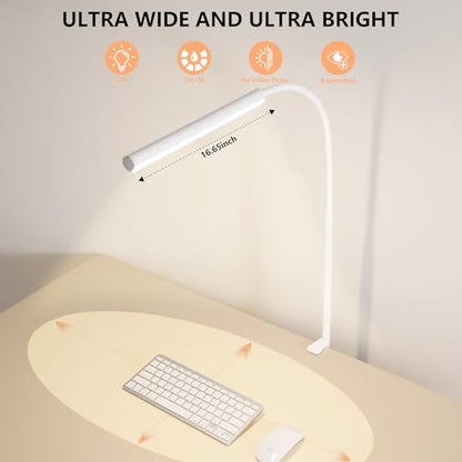 LED Desk Lamp for Office Home, Adjustable Flexible Eye-Caring Desk Light with,5 Modes 10 Brightness Adjustment, USB Adapter Desk Lamp with Clamp-LK-W - style: Classic White