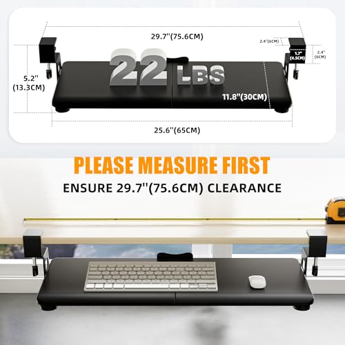 Under Desk Keyboard Tray, Keyboard Holder Drawer with C-Clamp 25.6"x11.8" - color: Black