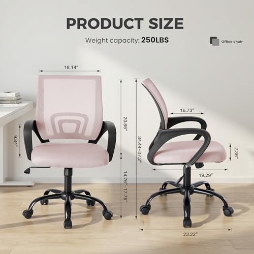 OLIXIS Ergonomic Office Chair 2 Pack, Home Desk Mesh Chairs, Lumbar Support | Height Adjustable, Fixed Armrest, Rocking Mode, 360 Swivel, 2 Pack Home, Pink - color: Pink, size: 2