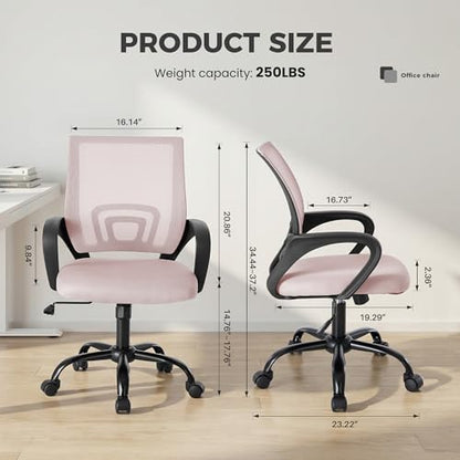 OLIXIS Ergonomic Office Chair 2 Pack, Home Desk Mesh Chairs, Lumbar Support | Height Adjustable, Fixed Armrest, Rocking Mode, 360 Swivel, 2 Pack Home, Pink - color: Pink, size: 2