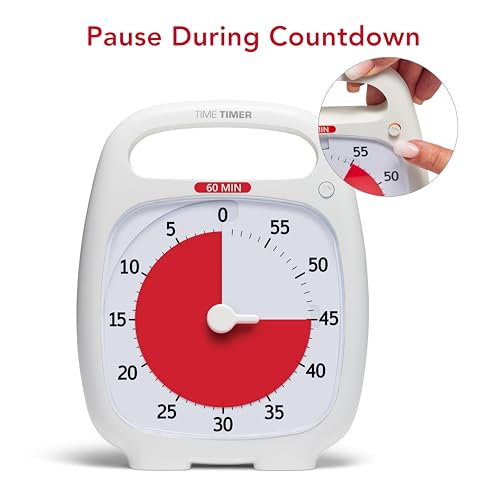 Time Timer Plus 60 Minute Desk Visual Timer — Countdown Timer with Portable Handle for Classroom, Office, Homeschooling, Study Tool with Silent Operation (White) - style: 60 Minute (White) (Pack of 1)