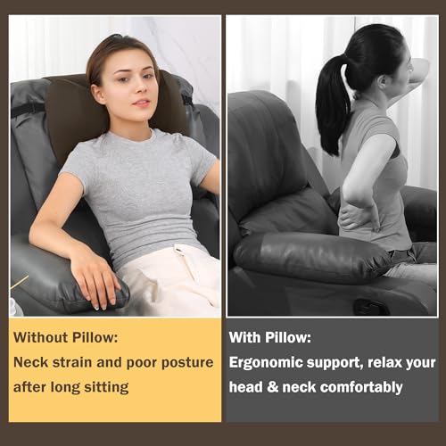 MABOZOO Neck Pillows for Recliner, Memory Foam Headrest Pillow with Non-Slip Backing and Elastic Straps, Recliner Neck Pillow for Pain Relief and Side Sleeping (Brown) - color: Brown