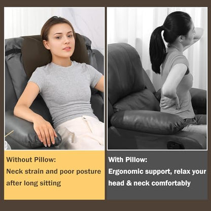 MABOZOO Neck Pillows for Recliner, Memory Foam Headrest Pillow with Non-Slip Backing and Elastic Straps, Recliner Neck Pillow for Pain Relief and Side Sleeping (Brown) - color: Brown