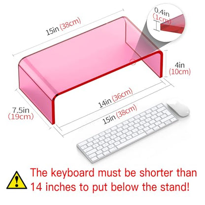 Acrylic Monitor Stand Riser Pink Laptop Stand Riser L15 xW7.5 xH4 - size: 15''-Pink