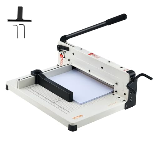 VEVOR Heavy Duty Paper Cutter, 12" Industrial Commercial Guillotine Paper Cutter for A4 Paper, 400 Sheet Capacity, Solid Steel Construction, Stack Paper Trimmer for Office Home School Shop, White - size: 12" Cutting width