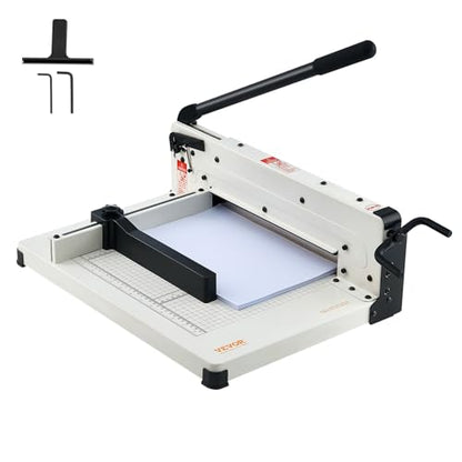 VEVOR Heavy Duty Paper Cutter, 12" Industrial Commercial Guillotine Paper Cutter for A4 Paper, 400 Sheet Capacity, Solid Steel Construction, Stack Paper Trimmer for Office Home School Shop, White - size: 12" Cutting width