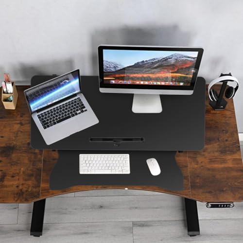 37" Desk Converter, Height Adjustable Stand Up Desk Converter, 2 Monitor Standing, Sit to Stand, Quick Sit to Tabletop, Riser Workstation with Wide Keyboard Tray - color: Black