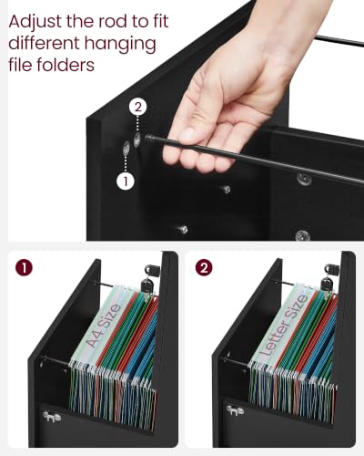 VASAGLE 2-Drawer File Cabinet, Small Rolling, Locking, Printer Stand - color: Ink Black, size: with Lock