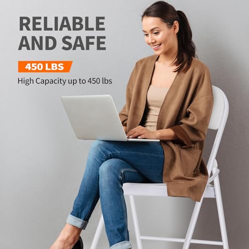 Fenbeli 2 Pack Padded Folding Chairs with Cushion, White PU Leather Foldable Chairs for Dining, Balcony & Spare Guest Pair, 330-Pound Heavy-Duty Steel Frame, Auto-Lock Hinge, Wipe-Clean, Folds Flat - color: White, size: Set of 2