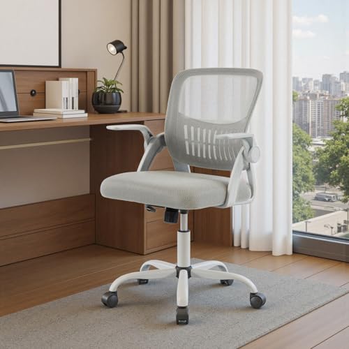 DUMOS Office Chair, Ergonomic Home Desk Chair, Ergonomic Lumbar Support - color: Grey Flip Arm