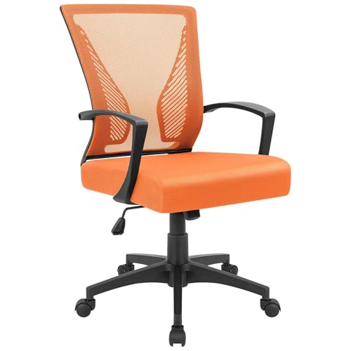 Furmax Office Chair Ergonomic Computer Desk Mesh Chair Mid Back Swivel Lumbar Support with Armrest (1, Orange) - color: Orange