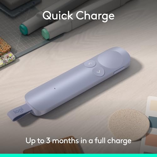 Logitech Spotlight 2 Presentation Remote Wireless Clicker - Light Lilac | Clicker with haptics, digital highlighting, customizable actions, laser pointer, quick charge, Bluetooth, USB-C - color: Lilac