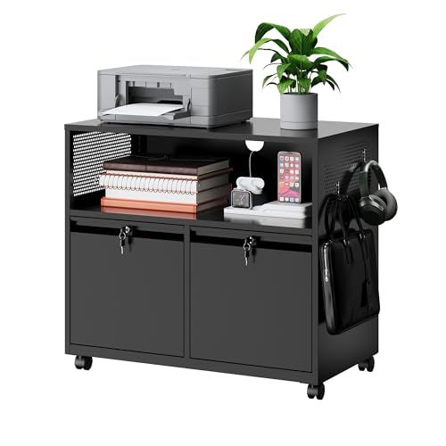 MIIIKO File Cabinet with Storage 2 Drawers, Rolling File Cabinet for Home Office, Metal Black 2 Drawers Storage with Shelf, for Printer, Letter A4 File Organizer - color: Black, size: 2 Drawer-31.5"W -Mobile-b