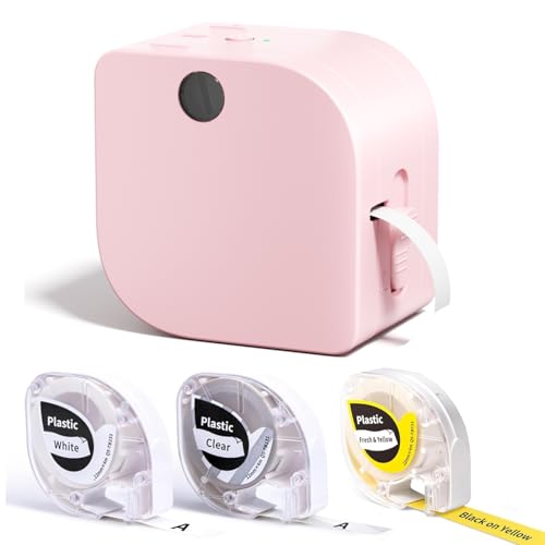 Phomemo Label Maker Machine with 3 Tapes, P12 Small Bluetooth Label Makers | Mini, Multiple Templates Ribbon Printer Machine for Teacher School Items, Home, Cloth Name Tag, Gift Wrap, Pink - color: Pink, style: 1 Printer with 3 Tape