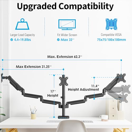 MOUNTUP Triple Monitor Mount for 17-32 inch Screens, Full Motion Triple Monitor Stand, 3 Monitors Desk Mount Holds 4.4-19.8 lbs Each, Clamp & Grommet Mounting, Black - size: Triple