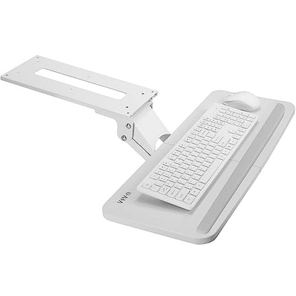VIVO Adjustable 25 x 10 inch Computer Keyboard and Mouse Platform Tray Ergonomic Under Table Desk Mount Drawer Underdesk Shelf, White, MOUNT-KB03W | Adjustable Computer Keyboard and Mouse Platform, Ergonomic Under Table Desk Mount Drawer, Full Swivel - co
