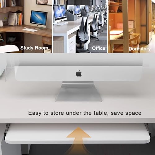 Keyboard Tray Sliding Under Desk Keyboard & Mouse Platform Smooth Pull-Out Computer Drawer, Ergonomic/Height Adjustable, Keyboard Storage Shelf ﻿(Oak,65cm/25in)
