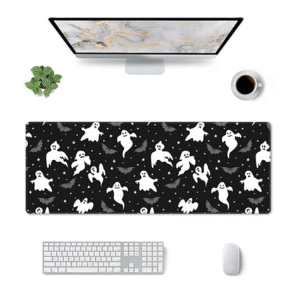 Gothic Ghost Bat Desk Mat, XL Mouse Pad, 31.5 x 11.8 Inch - color: Cute Halloween Ghost Bat Stars