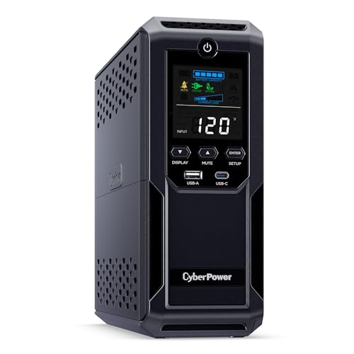 CyberPower CP1500AVRLCD3 Intelligent LCD UPS Battery Backup | 1500VA/900W, 12 Outlets, 2 USB Ports, AVR, Mini Tower, UL Certified - size: 1500VA with USB