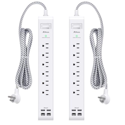 Mifaso 2 Pack Power Strip, 5FT Flat Plug Extension Cord, Surge Protector - size: 5FT, style: Braided Cord & Right Angle Plug