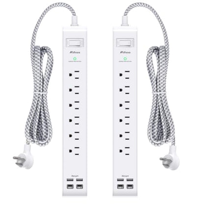 Mifaso 2 Pack Power Strip, 12FT Long Extension Cord, 1080J Surge Protector - size: 12FT, style: Braided Cord & Right Angle Plug