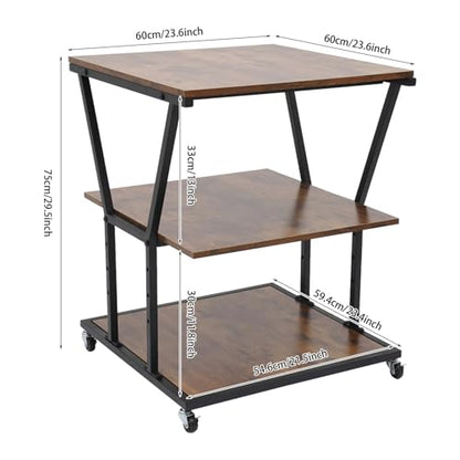 3-Tier Printer Stand for Home/Office, Mobile Rolling Cart with Storage Shelf & Wheels, Industrial Style Printer Table for Heat Press, Scanner, Fax Machine (Black)