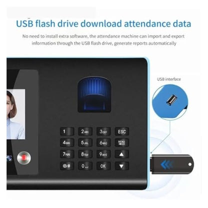 UK Plug Face Biometric Fingerprint Employee Attendance Machine Time Clock Recorder 2.8inch Screen Quick Recognition