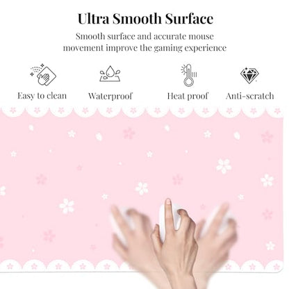 Cute Cherry Blossoms Desk Mat, Sakura Extended Gaming Keyboard Mouse Pad, Large Office Desk Cover Mat Pad Deskmat, Non-Slip Leather Home Office Desk Mat Protector 23.6"×11.8", Pink - color: Pink, size: 23.6" x 11.8"