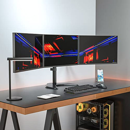 WALI Triple Monitor Stand, Free Standing for 13-27 inch Screens,up to 22lbs | 3 monitor stand for desk, Adjustable, Full Motion with Tilt, Swivel, Rotation, C-Clamp & Grommet Base, VESA 75/100mm (MF003) - size: Triple, style: Free-Standing