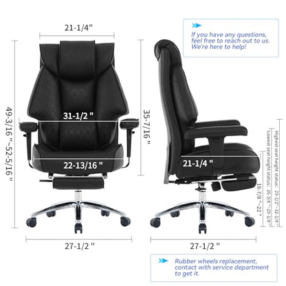 EXCEBET Big and Tall Office Chair with Footrest, PU Leather High Back Executive Office Chair 400lbs, Ergonomic Computer Chairs Lumbar Support for Heavy People (All Black) - color: All Black