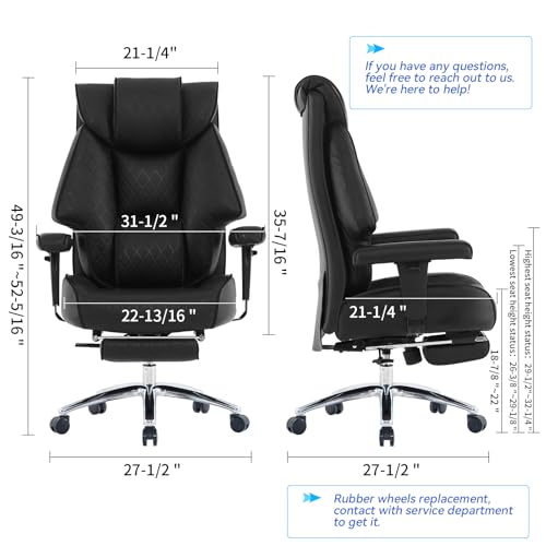 EXCEBET Big and Tall Office Chair with Footrest, PU Leather High Back Executive Office Chair 400lbs, Ergonomic Computer Chairs Lumbar Support for Heavy People (All Black) - color: All Black