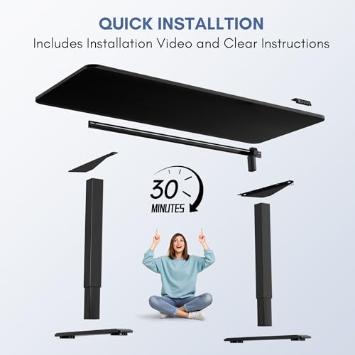 Furmax 63 Inches Electric Height Adjustable Standing Desk Home Office Desk - color: Black, size: 63 Inch