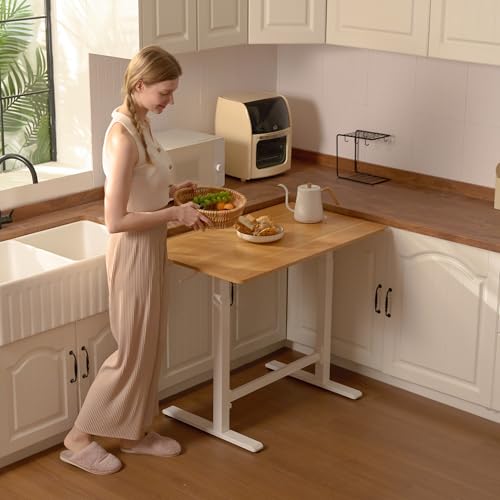40''Pneumatic Standing Desk,Onepiece Adjustable Height Home Office | Maple 39.4" x 23.6" Home Desk Rolling Computer Workstation with Hooks & Cup Holder,Hidden Casters - color: Maple, size: 4024