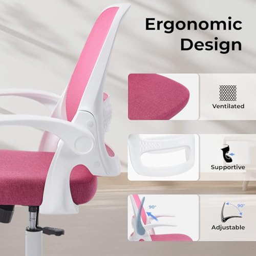 amseatec Mesh Office Chair, Ergonomic Home Office Chair with Flip-Up Arms - color: Pink, size: Oversized