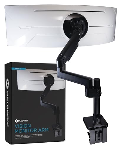 ULTRARM Heavy Duty Monitor Arm for Ultrawide Monitors up to 57" and 44 lbs, Single Desk Stand, Pneumatic Height Adjustable, Modular Extension Arms - Max VESA 100x100, Black, MA20P-S - color: Black, size: Single Monitor Arm