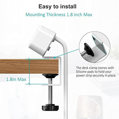 Desk Clamp Power Strip with USB C, 3 Outlets Desktop Mount Power Station with 6.5 ft Plug Extension Cord, White