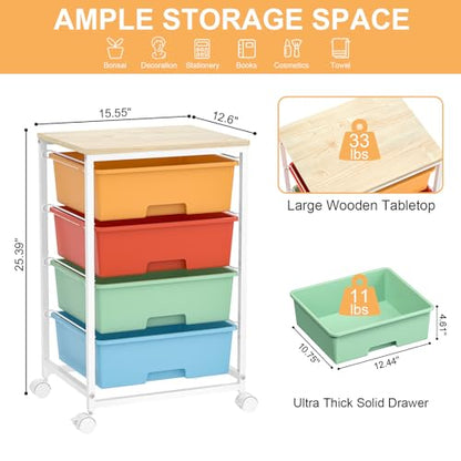 SYKIARIOL Rolling Cart with Drawers, 4-Drawer Utility Cart, Macaron - color: Macaron, size: 4 Drawers